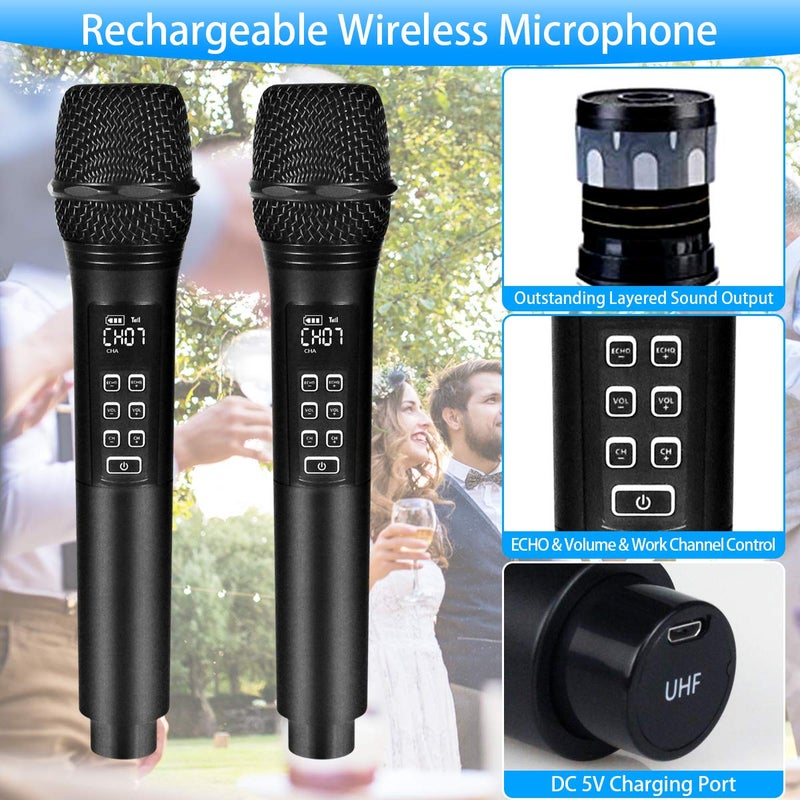 Kithouse K28 Rechargeable Wireless Microphone Karaoke Cordless Microphone with Volume & Echo Control and Receiver, UHF Handheld Dynamic Microphone for Singing Karaoke Speech, Black - Image 2